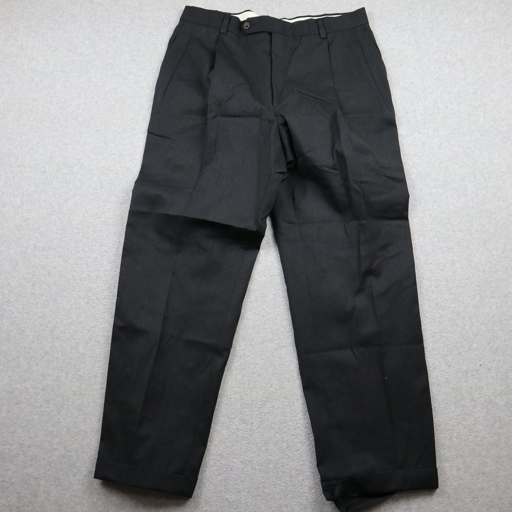 Nautica Dress Pants Mens 36x28 Pleated 100% Wool Charcoal Cuffed Trousers Slacks